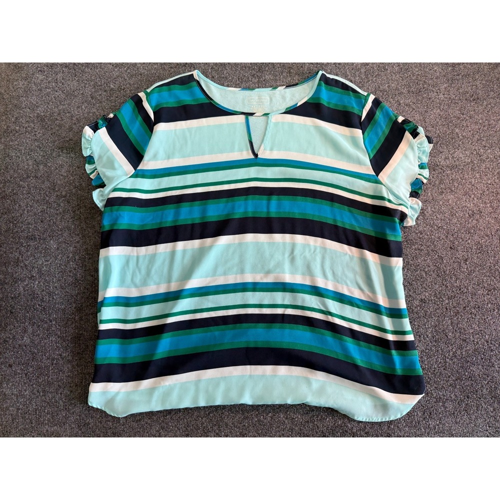 Van Heusen Women's Stripe Split V-Neckline Short Sleeve Blouse Top.